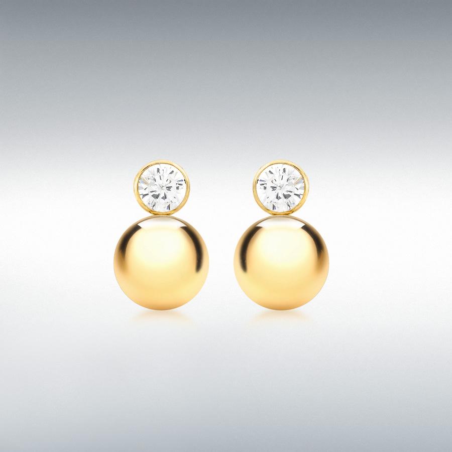 9ct Yellow Gold 5mm CZ and 9mm Ball Drop Earrings