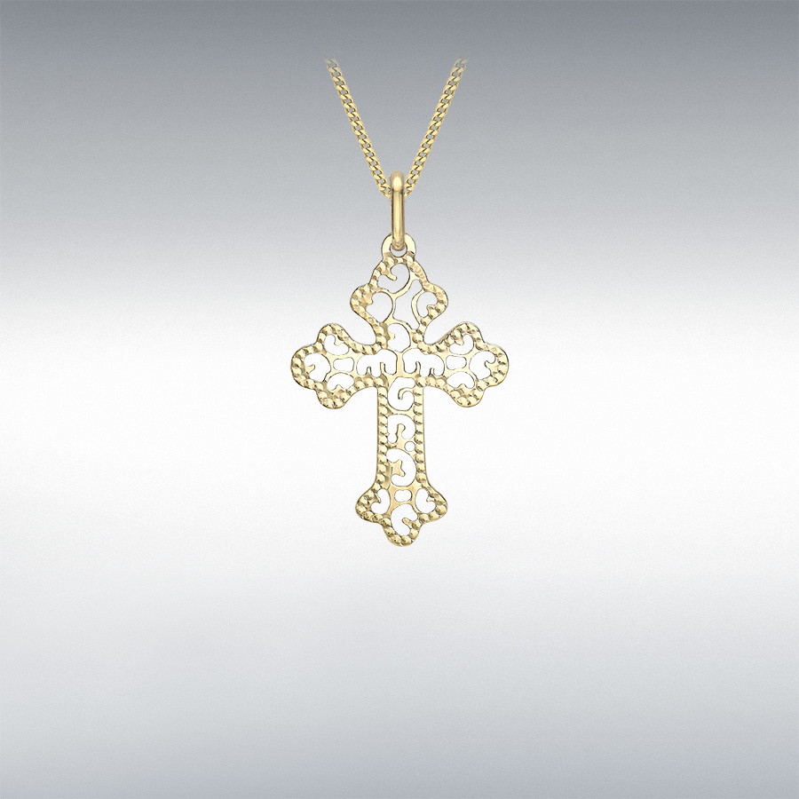 9ct Yellow Gold 18mm x 31.5mm Filigree Cross Pendant