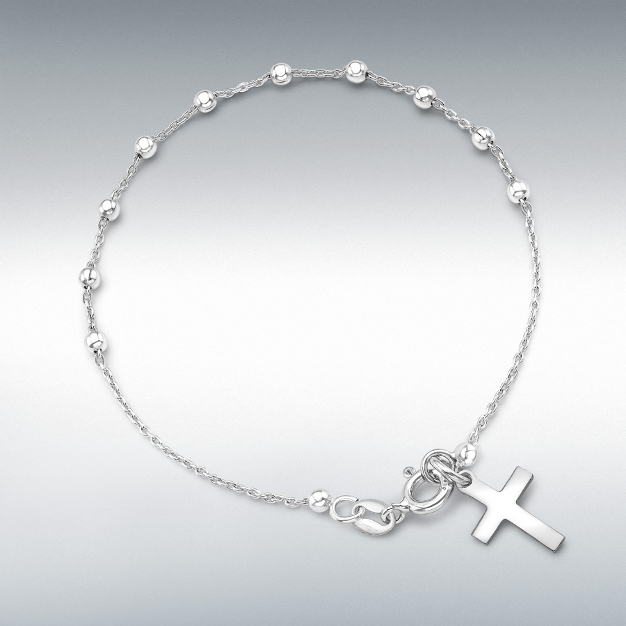 Sterling Silver Rhodium Plated Rosary Bracelet 18cm/7"