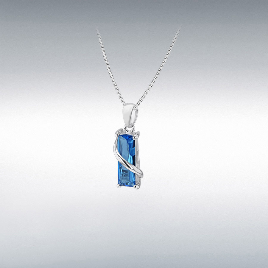 Sterling Silver Blue 5mm x 15mm Rectangle CZ Wrap-Around Box Chain Necklace 41cm/16"
