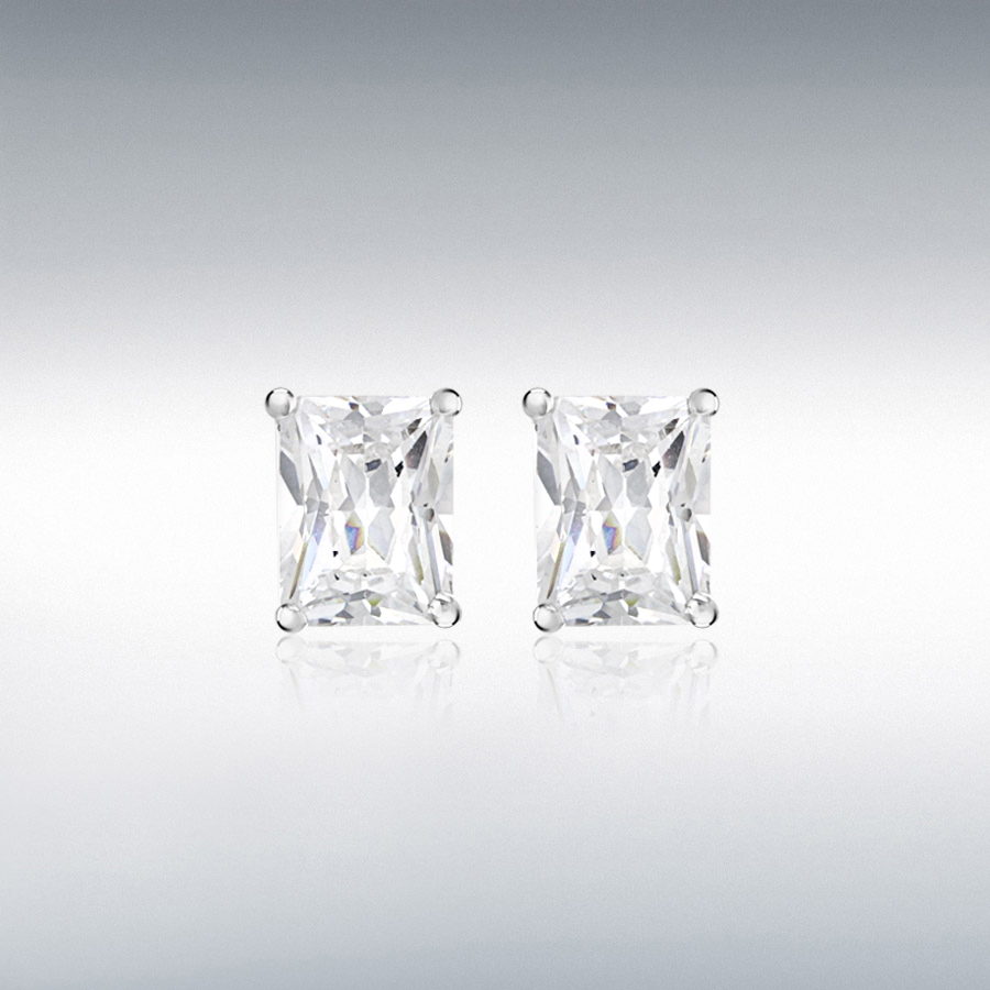 Sterling Silver 6mm x 8mm Rectangular CZ 6.5mm x 8.5mm Stud Earrings