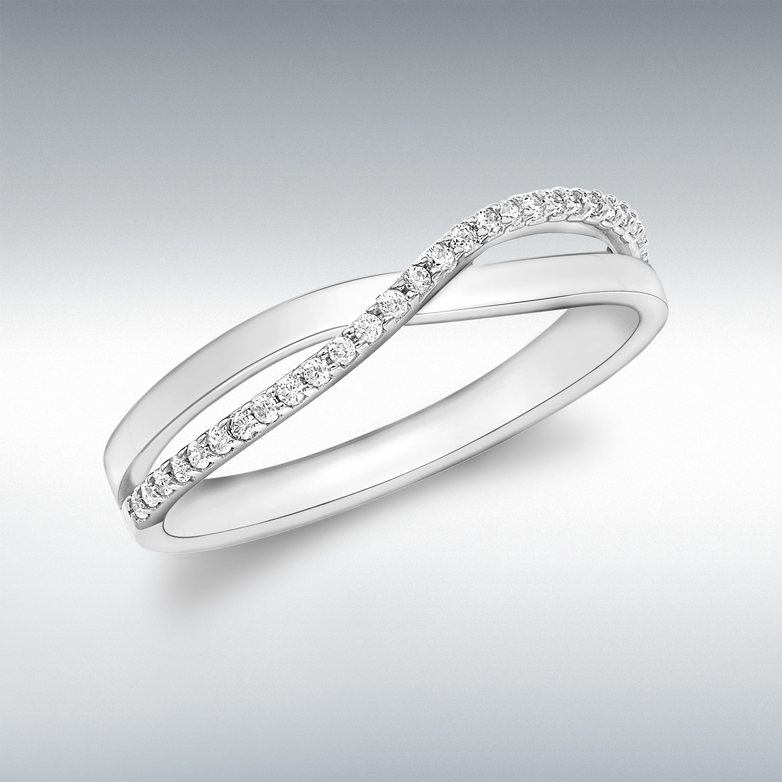 9ct White Gold 27 x 1mm CZ 2.5mm Crossover Ring