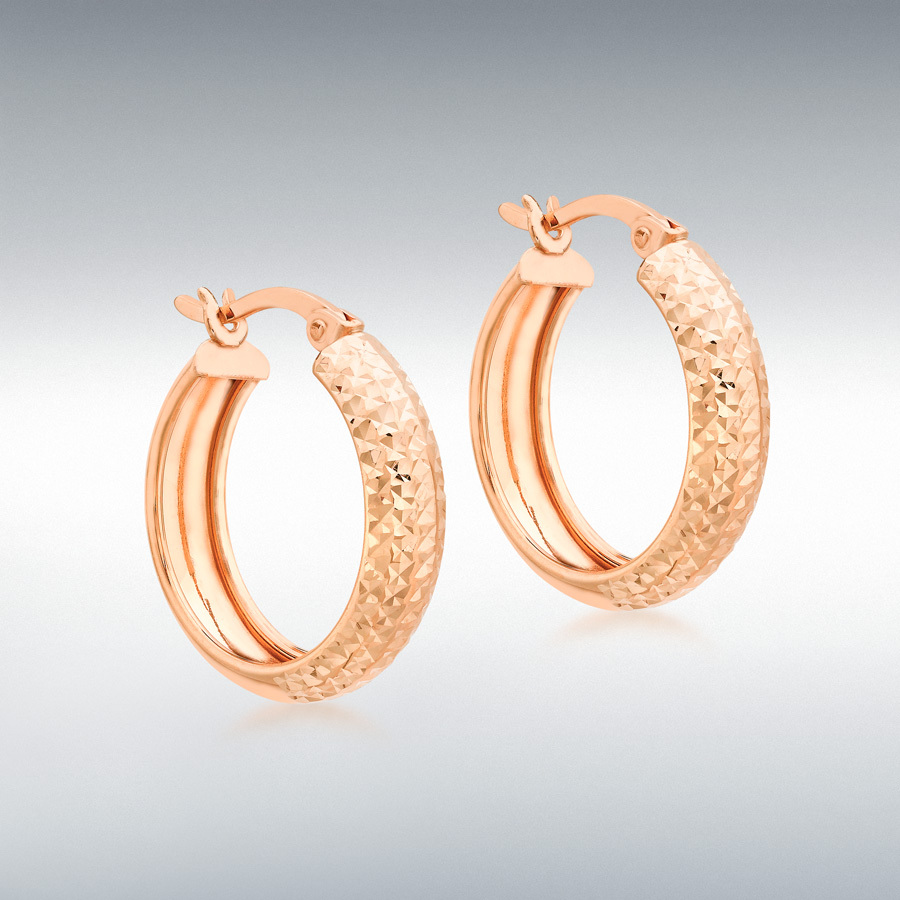 9ct Rose Gold 4.5mm x 19mm Diamond Cut Hoop Creole Earrings