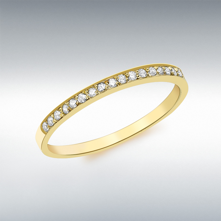 9ct Yellow Gold 0.13ct Diamond Claw Set Slim Band Half-Eternity Ring