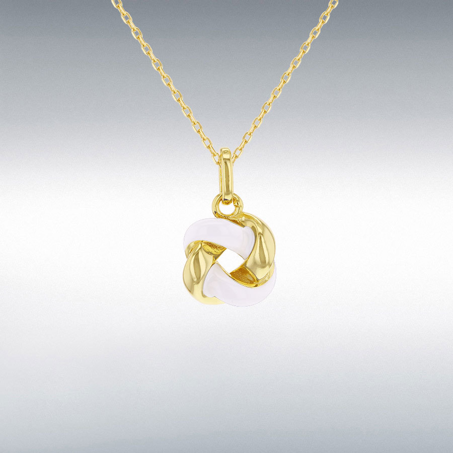 Sterling Silver Yellow Gold Plated White Enamel Knot Necklace