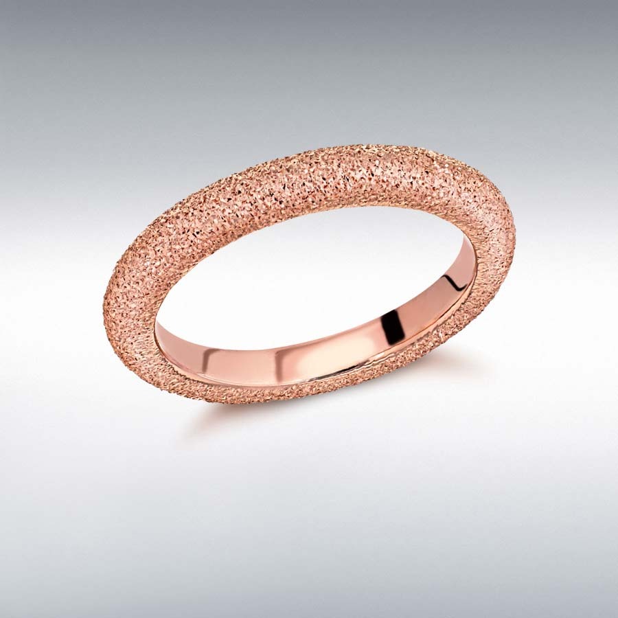 Sterling Silver Rose Gold Plated 3mm Textured Band Stacking Ring