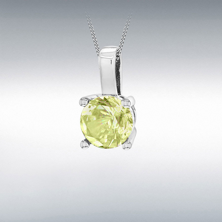 Sterling Silver Rhodium Plated Peridot 5mm CZ August Birthstone Pendant