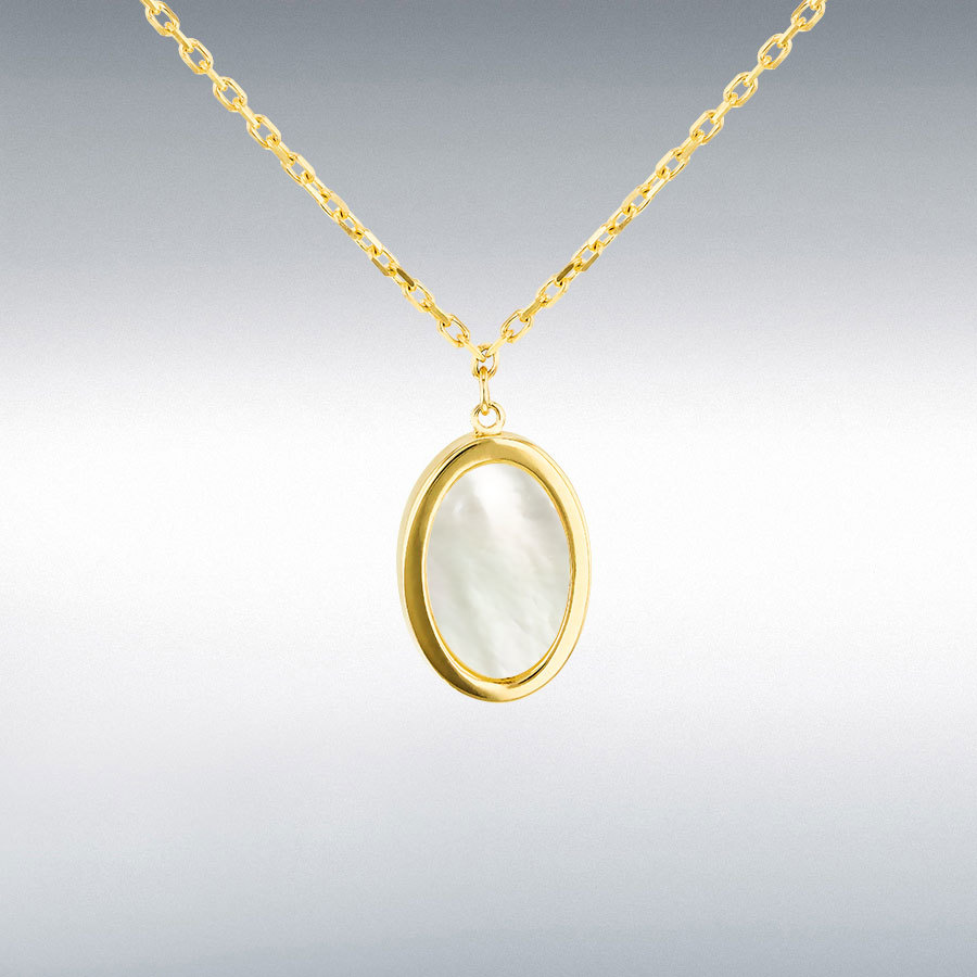 9ct Yellow Gold 11.5mm x 7.7mm Oval Mother Of Pearl  Adjustable Necklace 41cm/16" - 46cm/18"