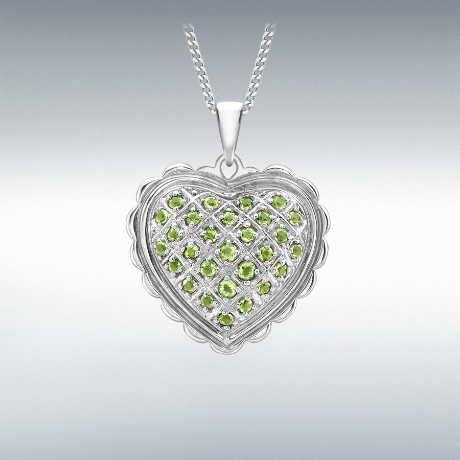 18ct White Gold Peridot 21mm x 26mm Scallop-Edge Heart Pendant