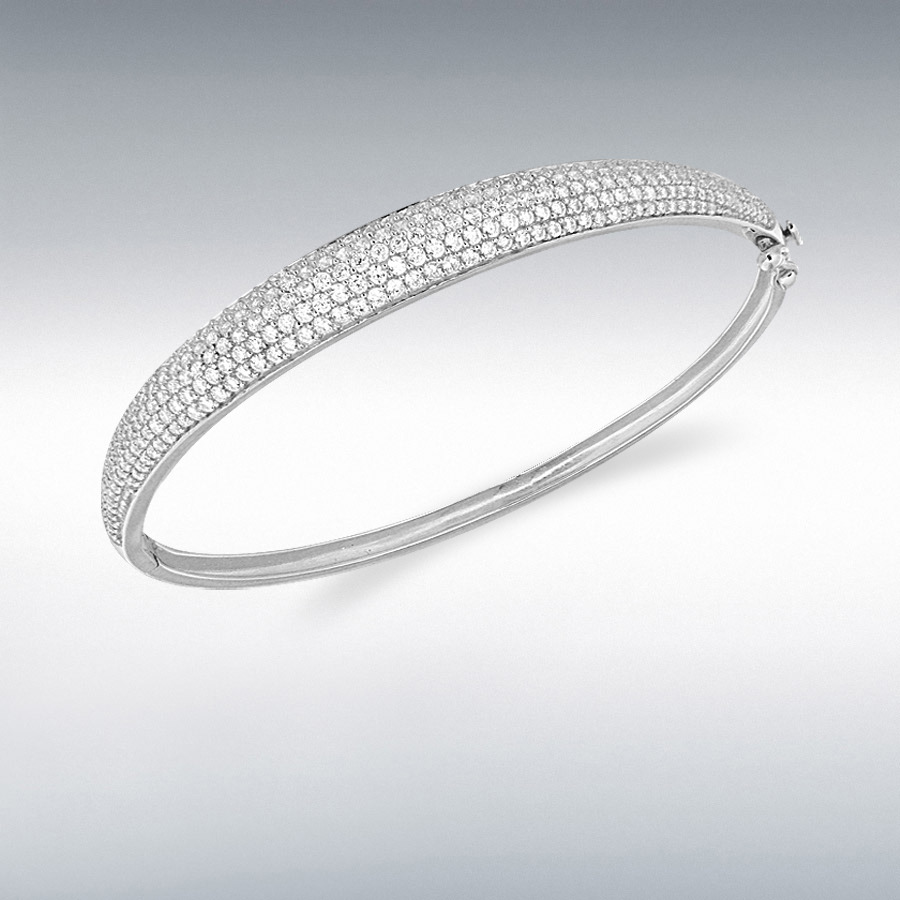 Sterling Silver Rhodium Plated CZ Pave Set 3.5mm-7mm Bangle