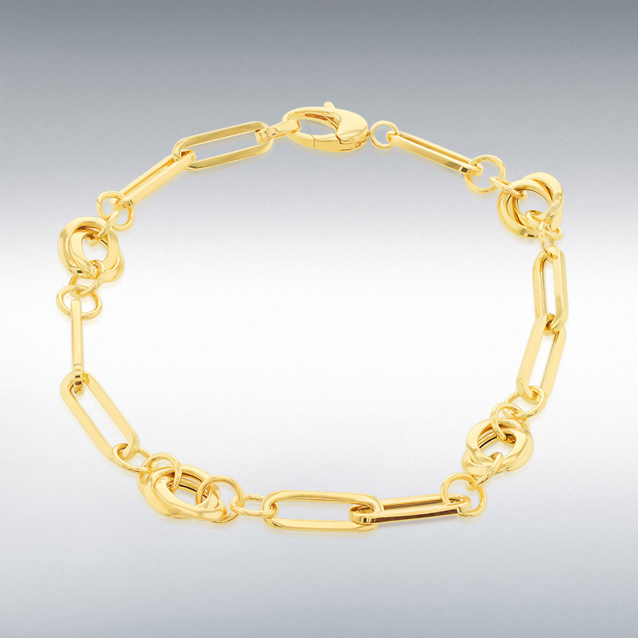 18ct YELLOW GOLD  KNOT AND PAPERLINK BRACELET 19.5cm/7.75"