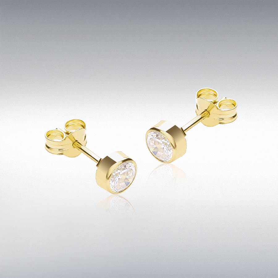 9ct Yellow Gold 4mm CZ 4.5mm Round Stud Earrings