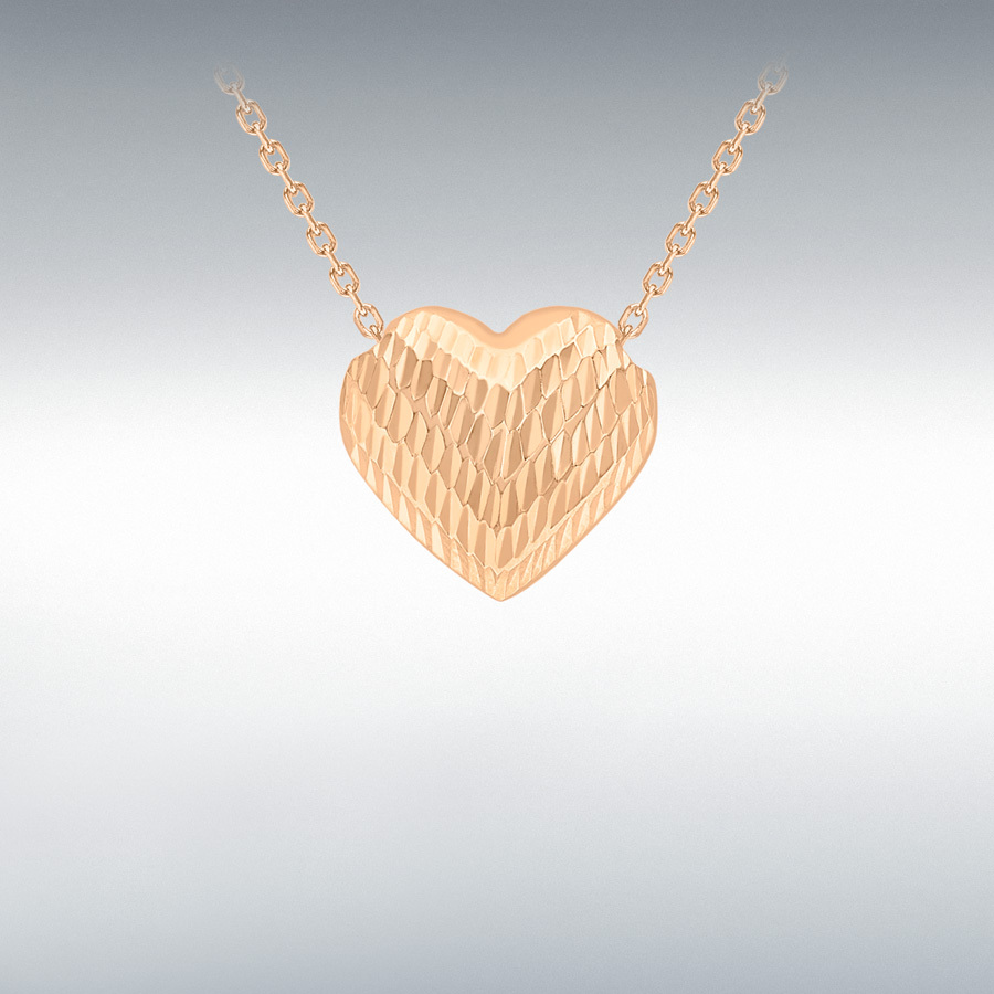 9Ct Rose Gold 12.2mm x 11.2mm Diamond Cut Sliding Heart Necklace 44.5cm/17.75"