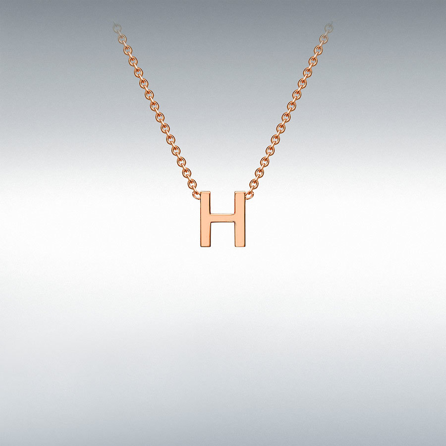 9ct Rose Gold 4mm x 4.5mm 'H' Initial Adjustable Necklace 38cm/15"-43cm/17"