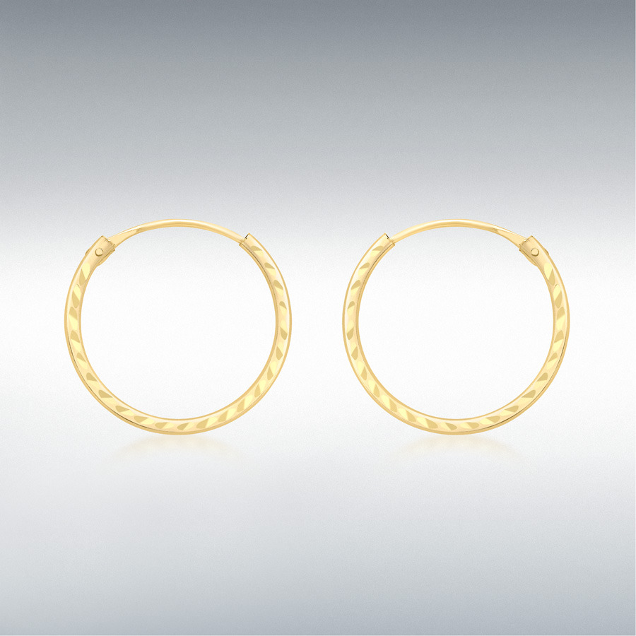 9ct Yellow Gold 15mm Diamond Cut Sleeper Hoop Earrings