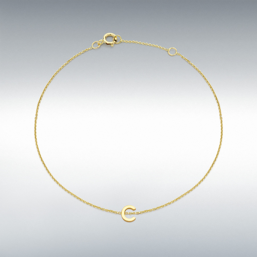 9ct Yellow Gold 4mm x 5mm 'C' Initial Adjustable Bracelet 15cm/6"-18.5cm/7.25