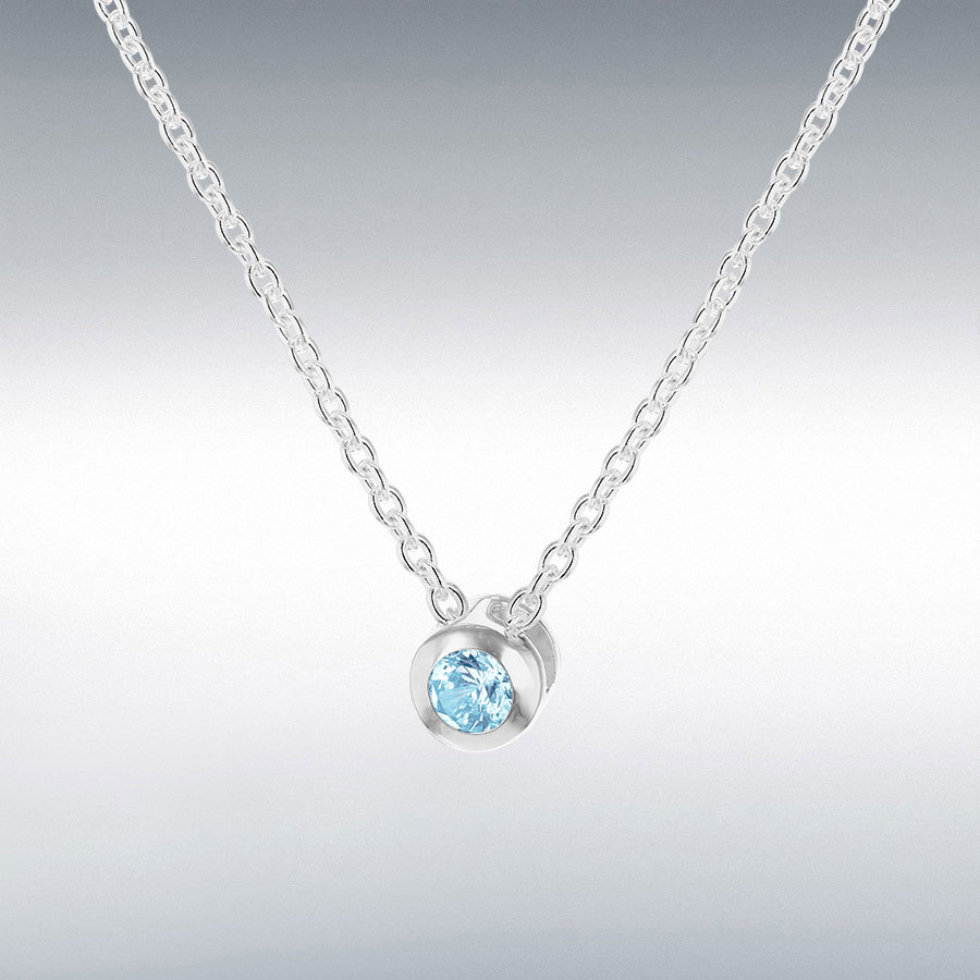 Sterling Silver Aqua 3mm CZ March Birthstone Adjustable Necklace 41cm/16"-46cm/18" 
