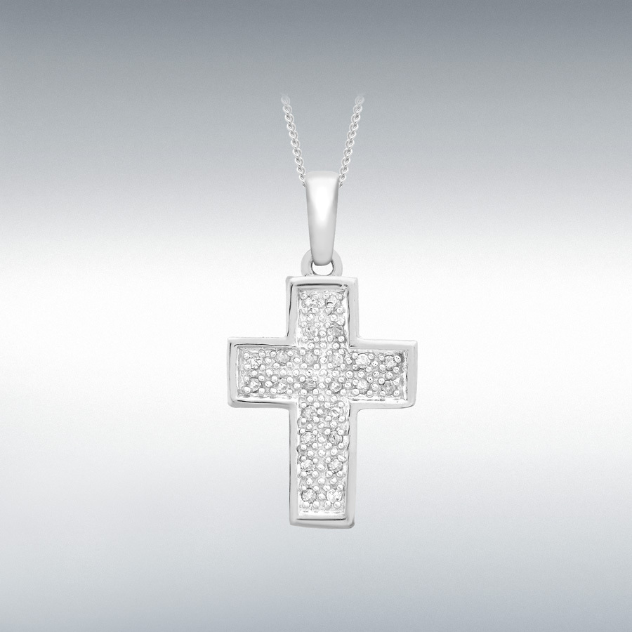 9ct White Gold 0.15ct Diamond 14mm x 26mm Cross Pendant