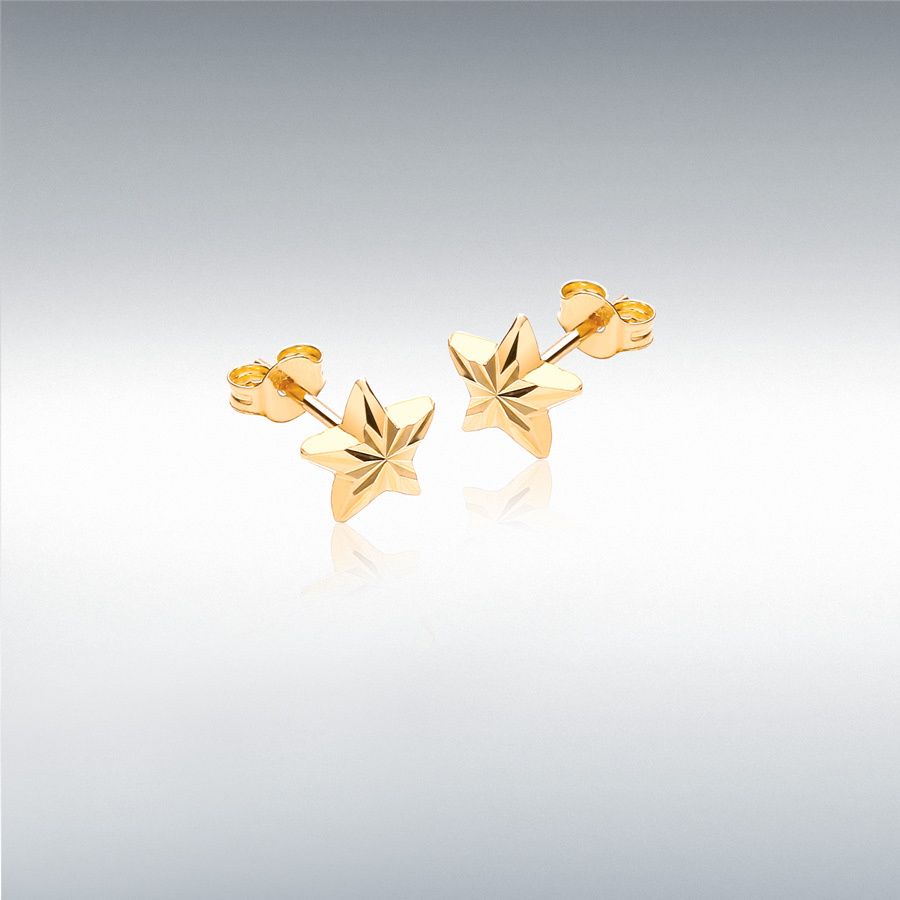9ct Yellow Gold 6mm x 6mm Diamond Cut 'Star' Stud Earrings