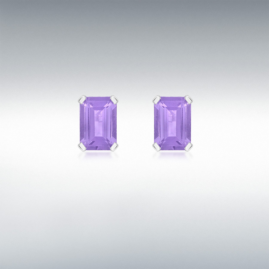 9ct White Gold 4mm x 14mm Rectangular Amethyst Stud Earrings