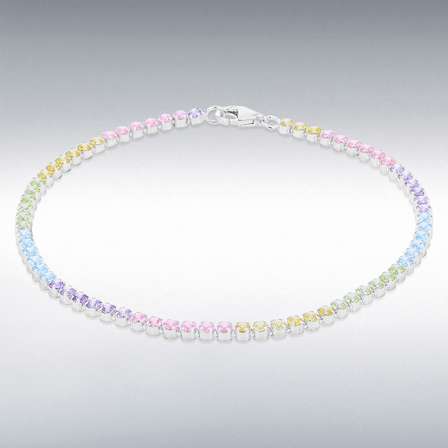 Sterling Silver Multi-Coloured CZ 2.5mm Tennis Bracelet 19cm/7.5"