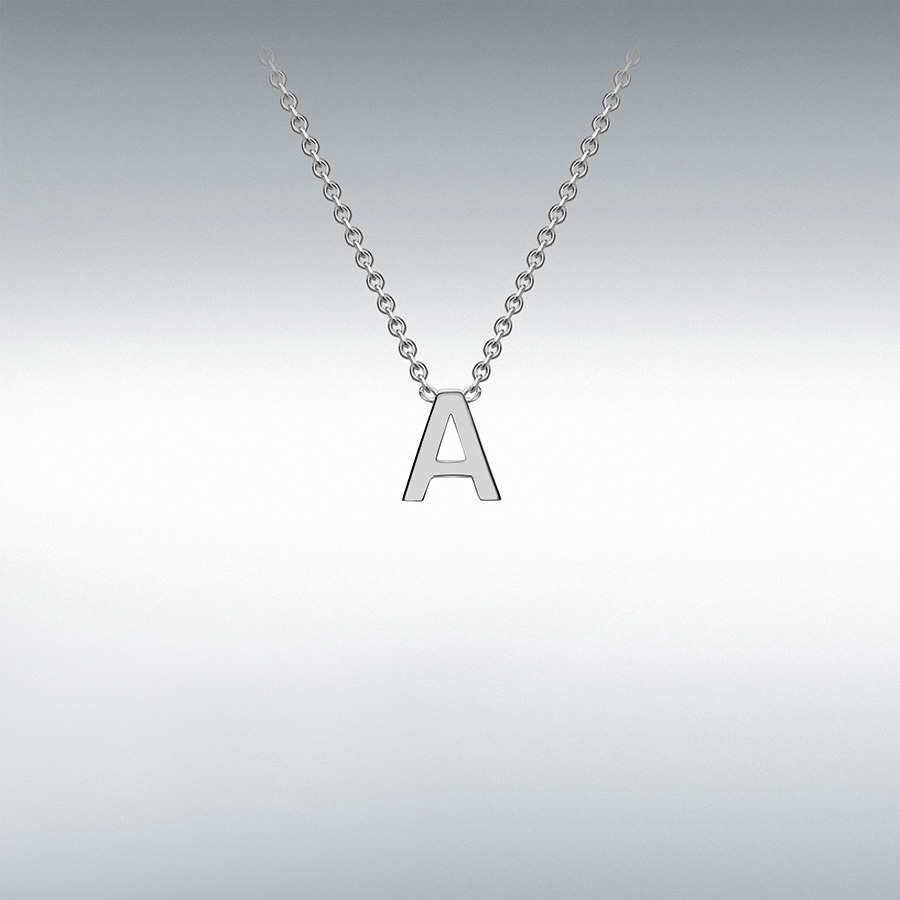 9ct White Gold 4mm x 4.5mm 'A' Initial Adjustable Necklace 38cm/15"-43cm/17"