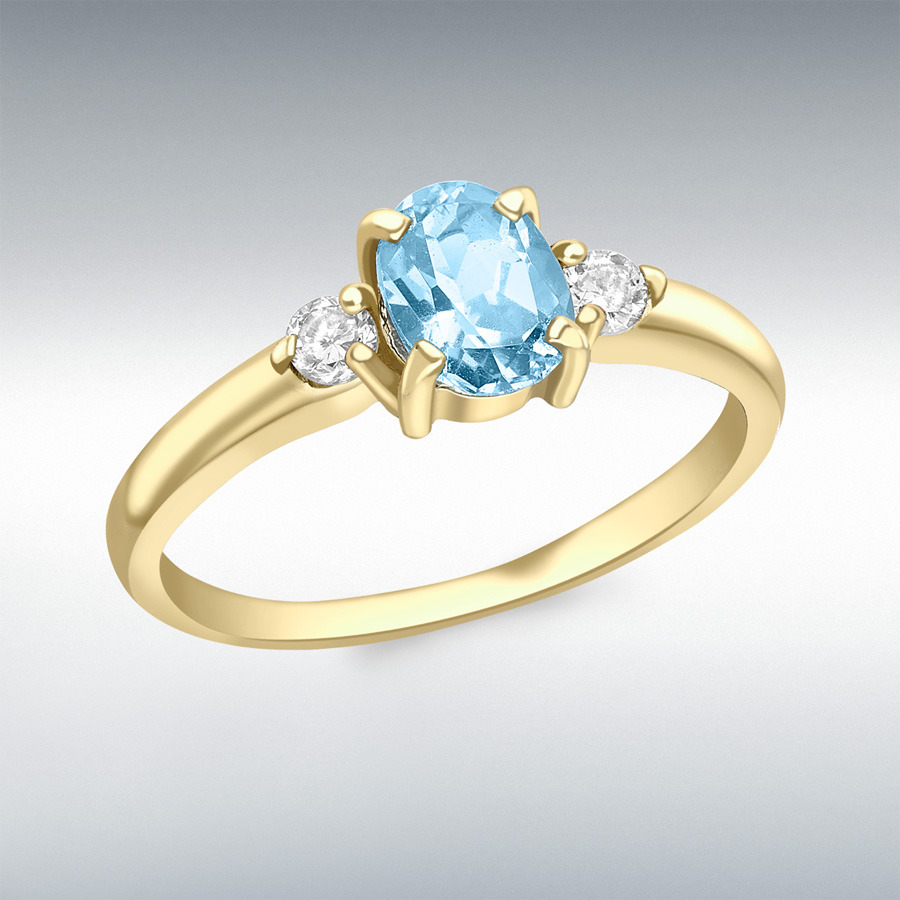 9ct Yellow Gold 0.09ct Diamond and Blue Topaz Ring