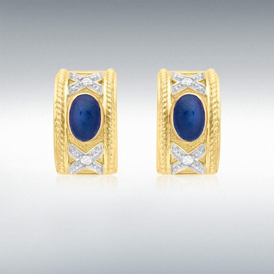 9ct Yellow Gold 0.07ct Diamond and Sapphire Half-Band Earrings