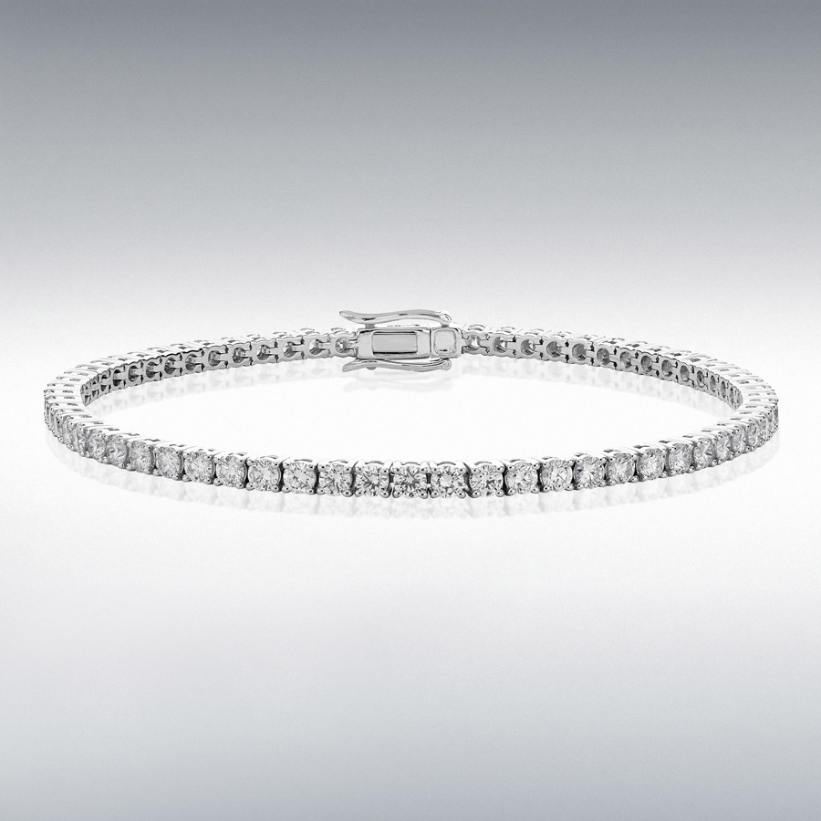 18ct White Gold 5.00ct Lab Created Diamond 3mm Tennis Bracelet 19cm/7.5"