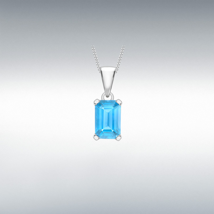 9ct White Gold 4mm x 6mm Rectangular Blue Topaz 5mm x 11mm Pendant