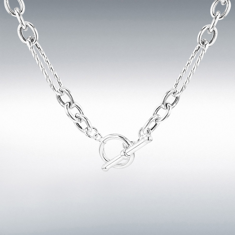 Sterling Silver 7.5mm Twisted-Link Figaro Belcher T-Bar Necklace 51cm/20"