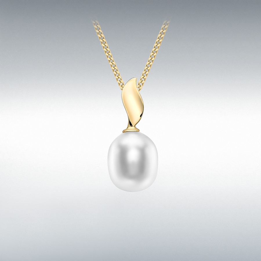9ct Yellow Gold 6.8mm x 8mm Freshwater Pearl and Curved Ellipse Pendant