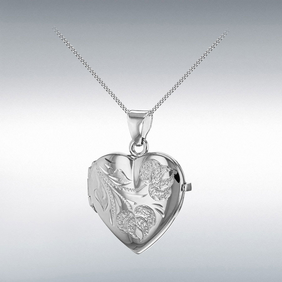 Sterling Silver Urn Two Flower Heart Locket Pendant 