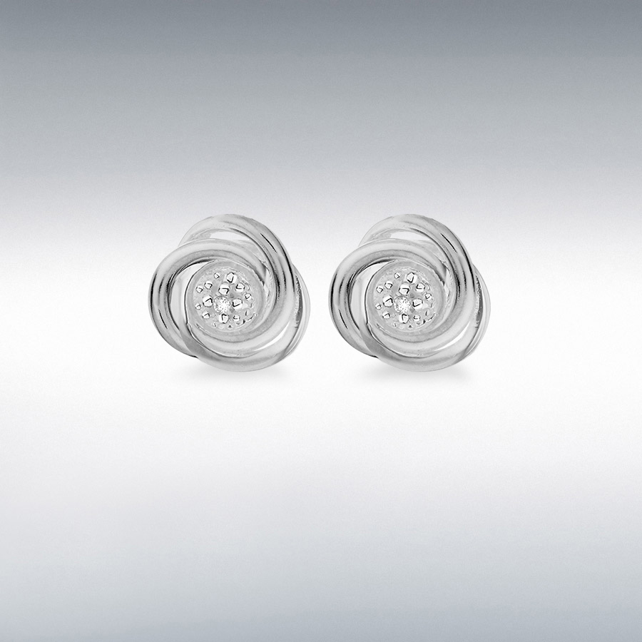 Sterling Silver 0.01ct Diamond 7.7mm x 7.4mm Knot Stud Earrings