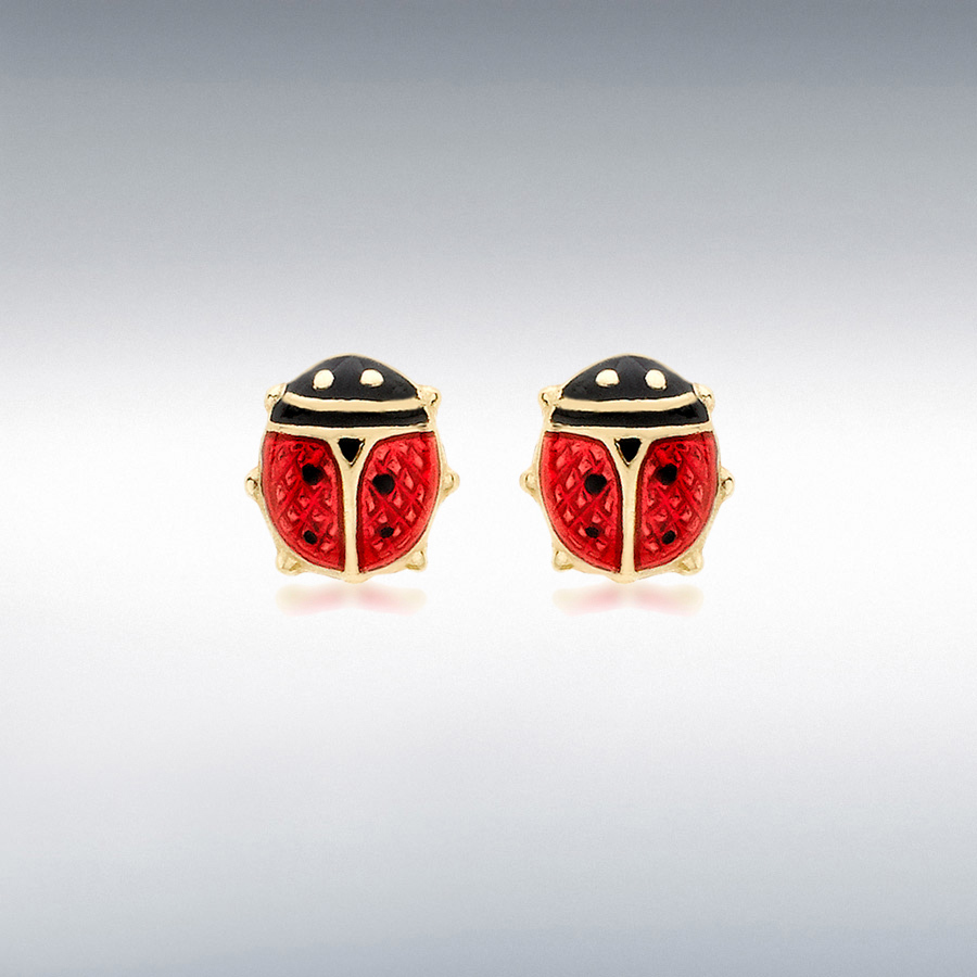 18ct Yellow Gold 6mm x 7mm Enamel Ladybird Stud Earrings