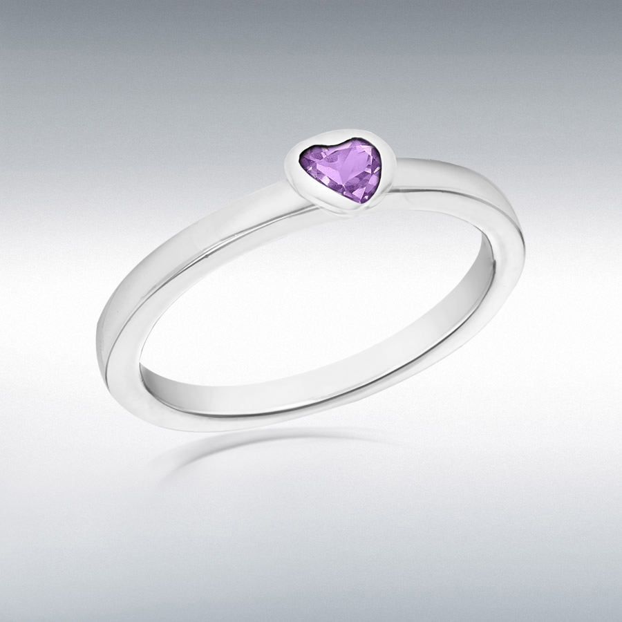 Sterling Silver Purple CZ Heart Stacking Ring