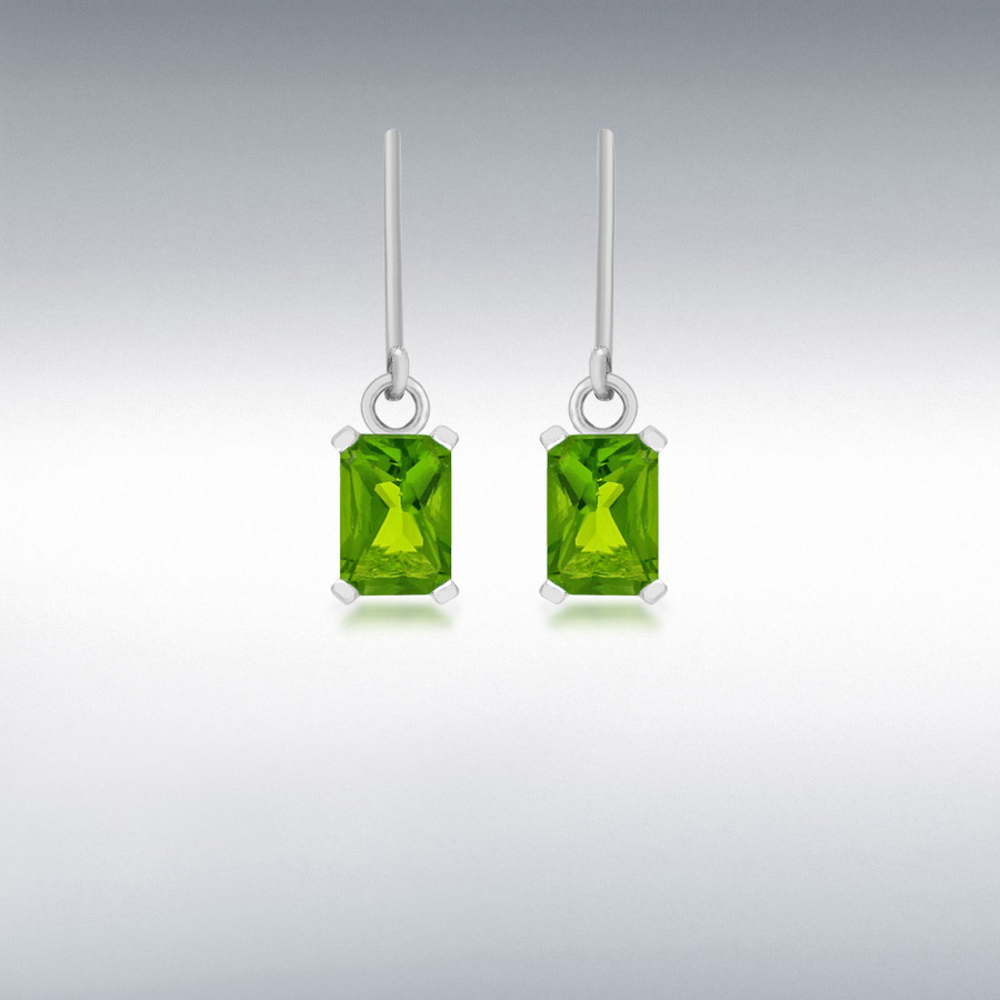 Sterling Silver 5mm x 7mm Green CZ Drop Earrings