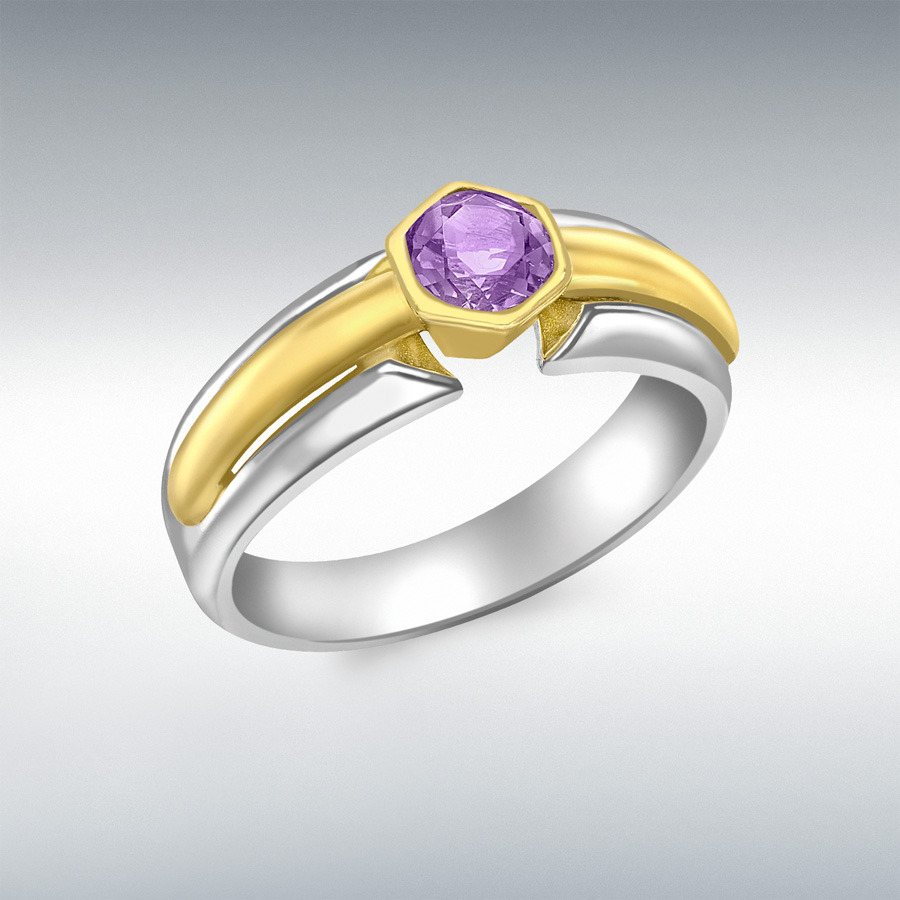 9ct Yellow and White Gold Amethyst Ring