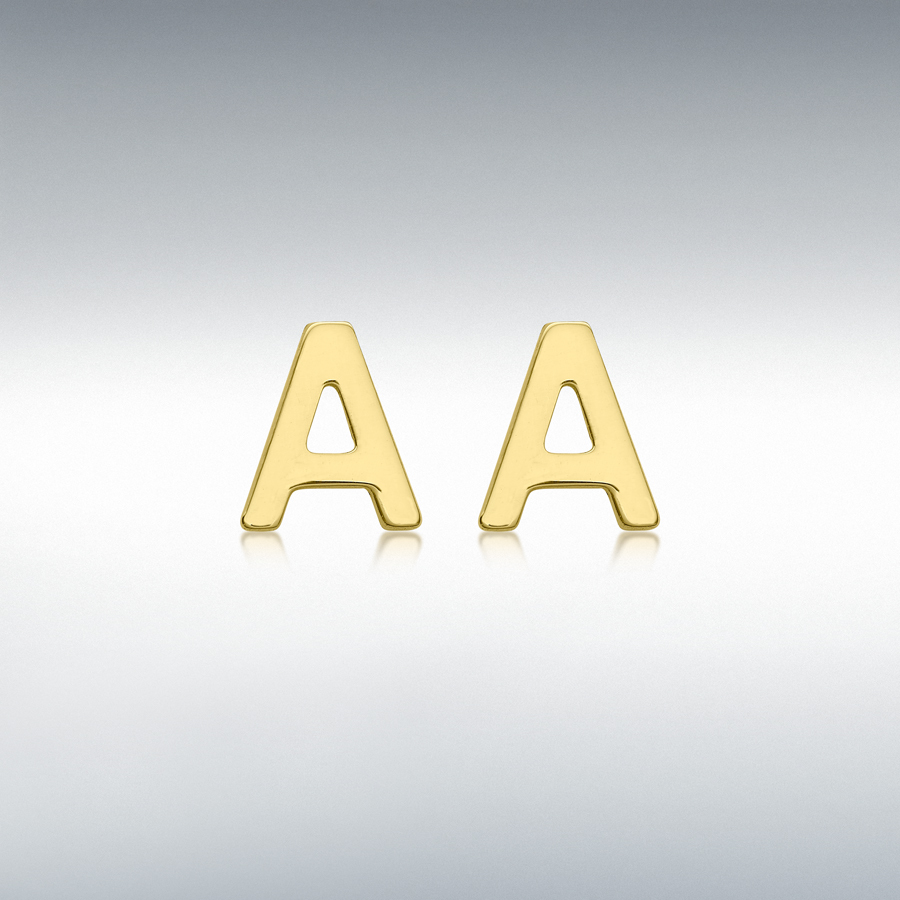 9ct Yellow Gold 4mm x 5mm 'A' Initial Stud Earrings