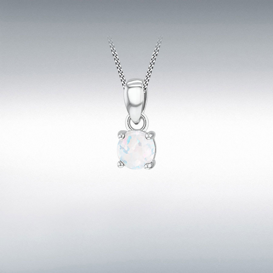 Sterling Silver Rhodium Plated 5mm Synthetic White Round Opals Pendant