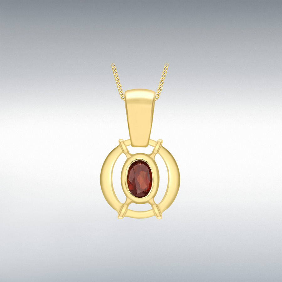 9ct Yellow Gold Garnet 11mm x 18mm Pendant