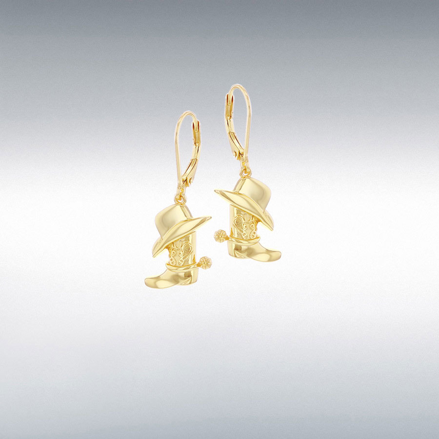 Sterling Silver Gold Plated Cowboy Hat and Boot Lever Back Drop Earring
