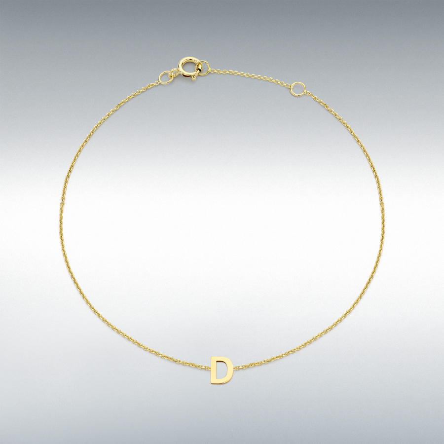 9ct Yellow Gold 3.5mm x 4.5mm 'D' Initial Adjustable Bracelet 15cm/6"-18.5cm/7.25