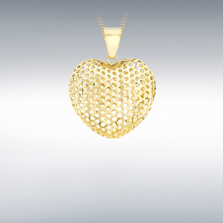 9ct Yellow Gold 20mm x 20mm Mesh Heart 20mm x 25.5mm Pendant