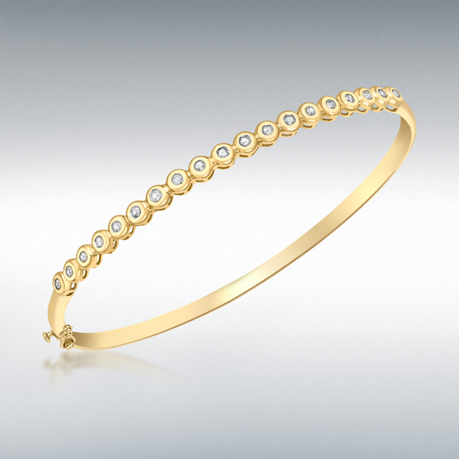 9ct Yellow Gold 0.26ct Diamond Rubover 3.5mm Disc Row Bangle