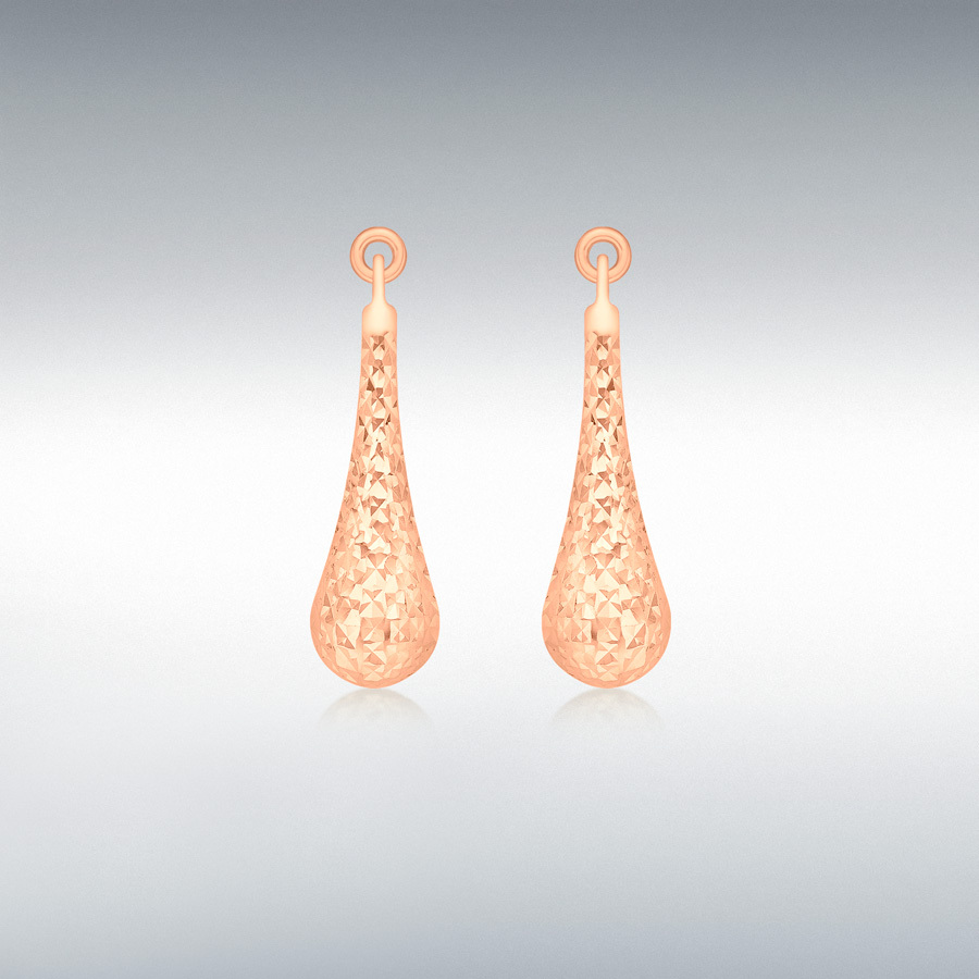 9ct Rose Gold 5.5mm x 23.5mm Diamond Cut Teardrop Earrings