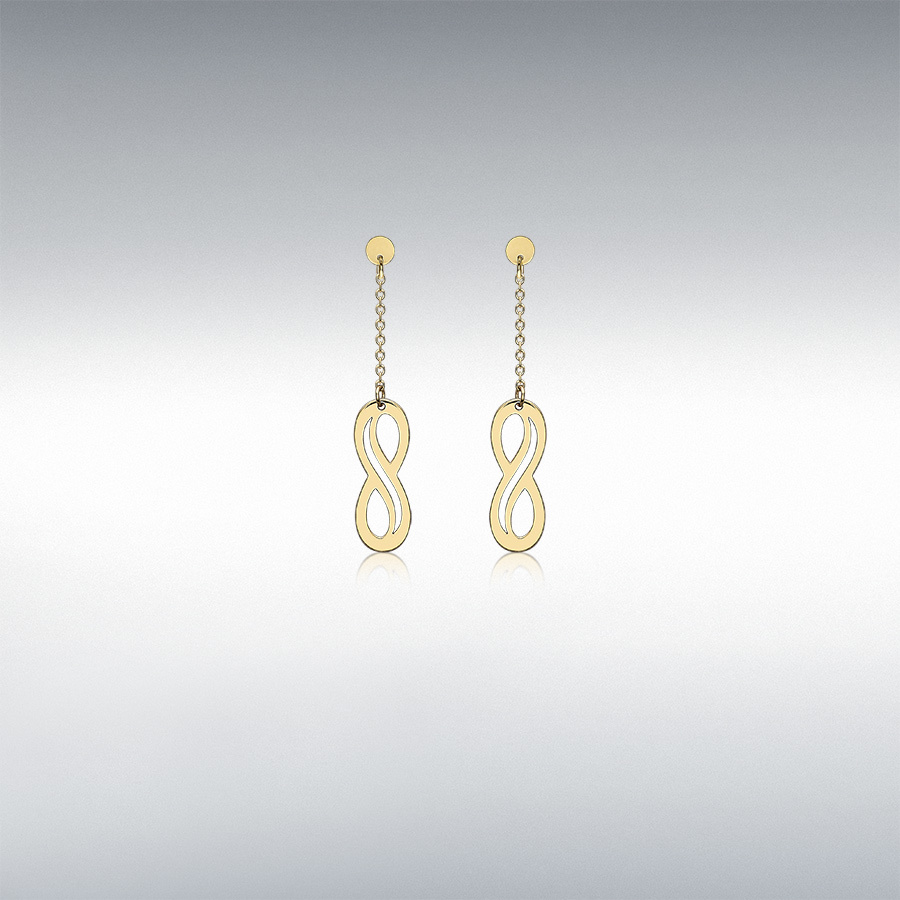 9ct Yellow Gold 5.5mm x 15mm Cutout Infinity Symbol and Chain Drop Earrings