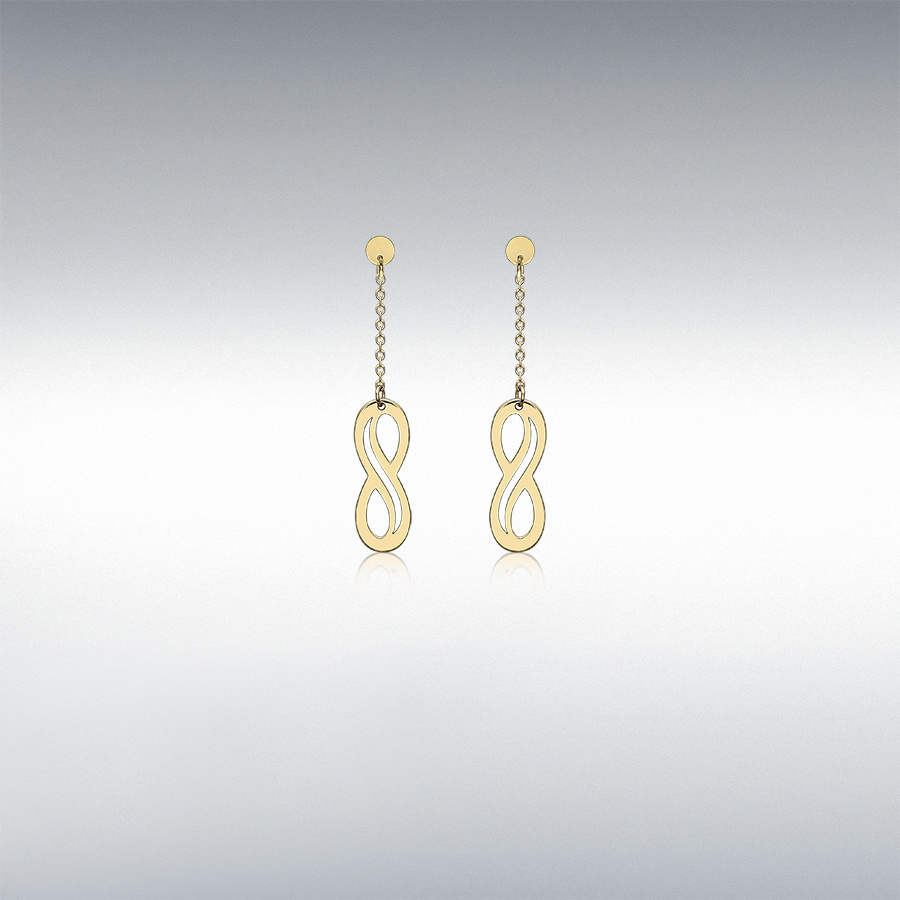 9ct Yellow Gold 5.5mm x 15mm Cutout Infinity Symbol and Chain Drop Earrings