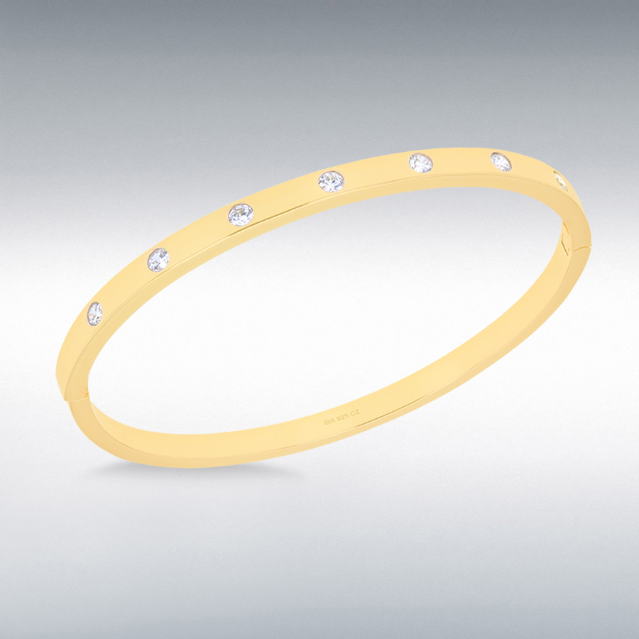 Sterling Silver Yellow Gold Plated 3mm CZ 7-Stone 4mm Bangle