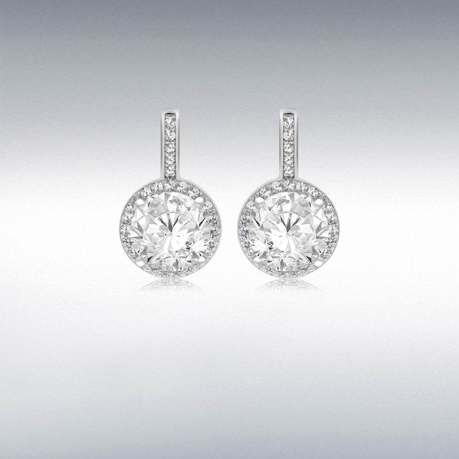 Sterling Silver Rhodium Plated CZ 9.3mm x 15.6mm Drop Earrings